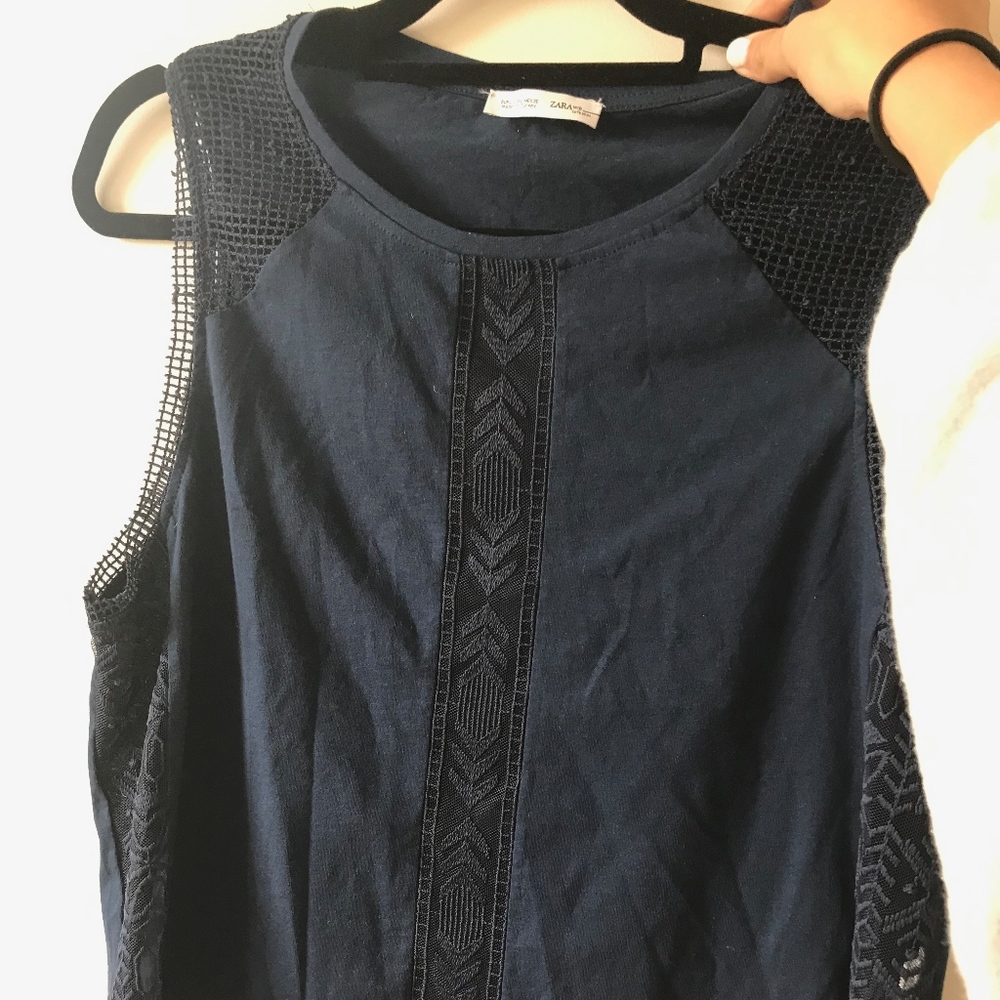Navy Zara Sleeveless Dress Shirt